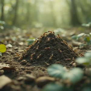 Formiche attorno a un formicaio nel bosco