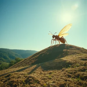 Colossale formica alata sopra un monte