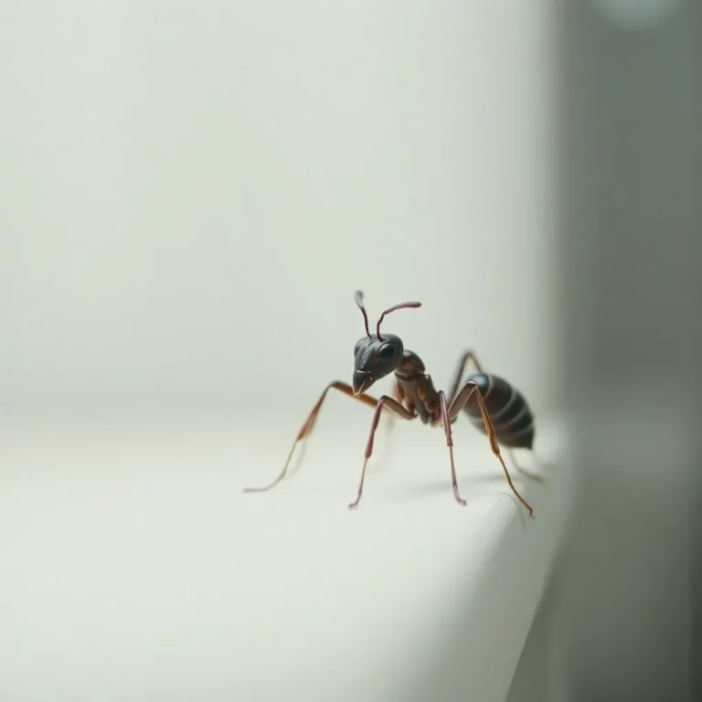Immagine ravvicinata di una formica su un ripiano bianco