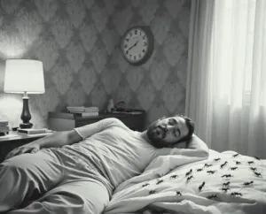 Uomo sdraiato sul letto sogna formiche