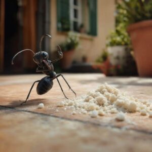 Formica si allontana da un mucchio di terra di diatomee